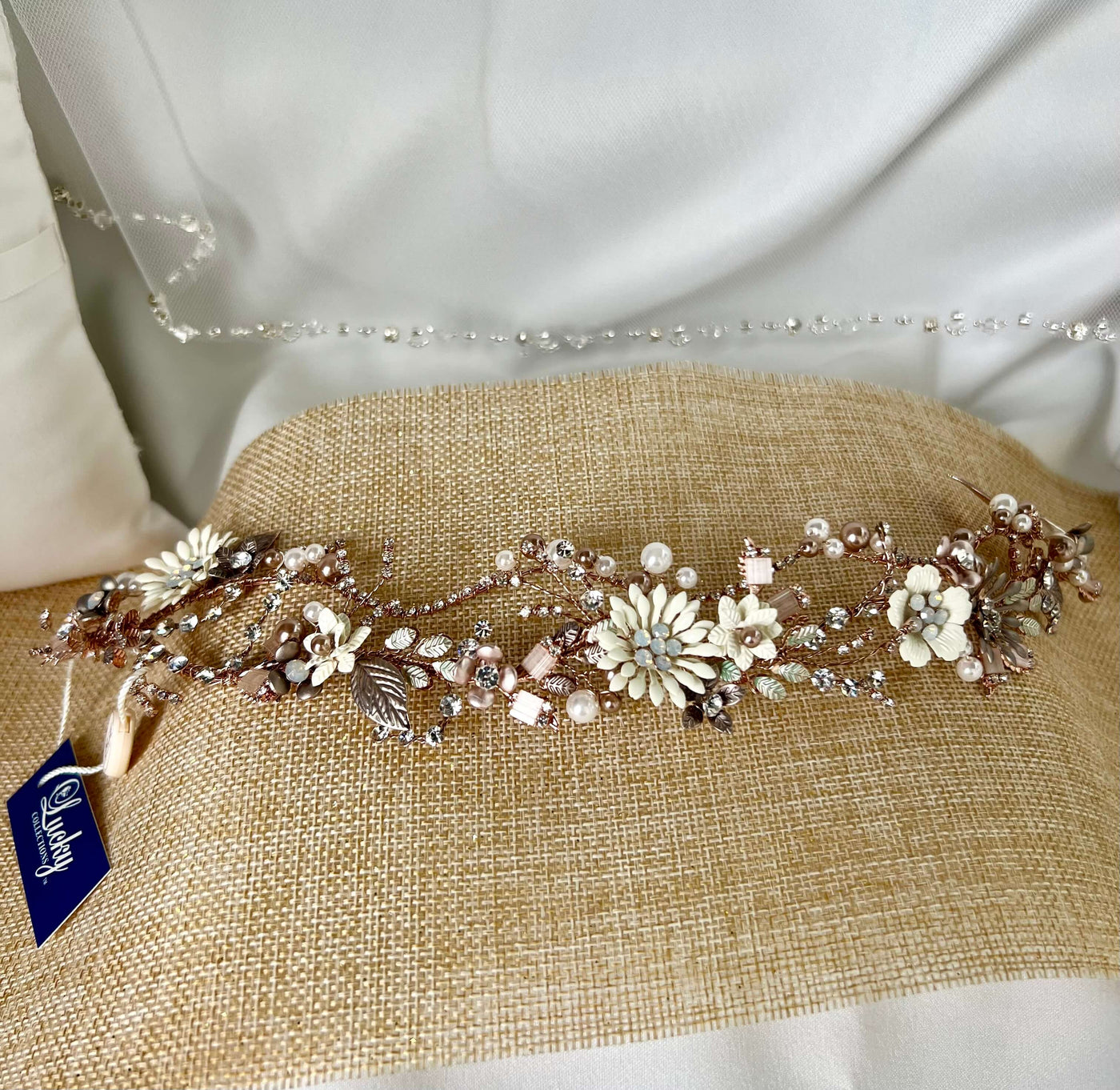 Floral Headband for Bride Lucky Collections, Unique design of floral headband with Opal