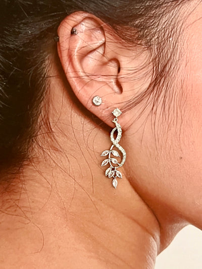 Bridal Earrings, Zirconia Wedding Earring, 15 Anos Earring Leaf Design