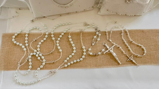 Wedding Lasso & Rosary Combo - Classic White Pearl & Crystals