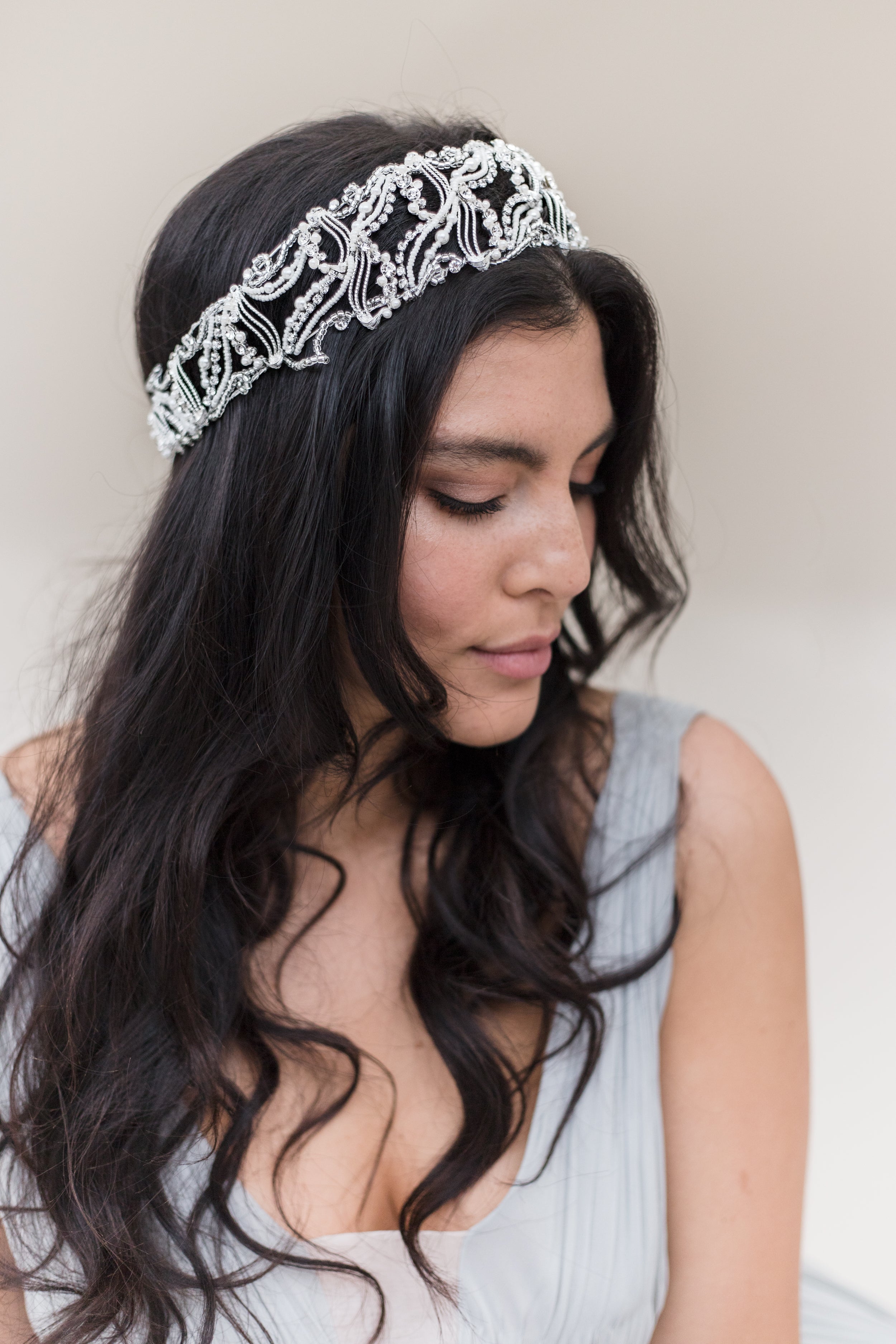 Pearl bridal Headband, Wrap around design.Summer Headband for wedding