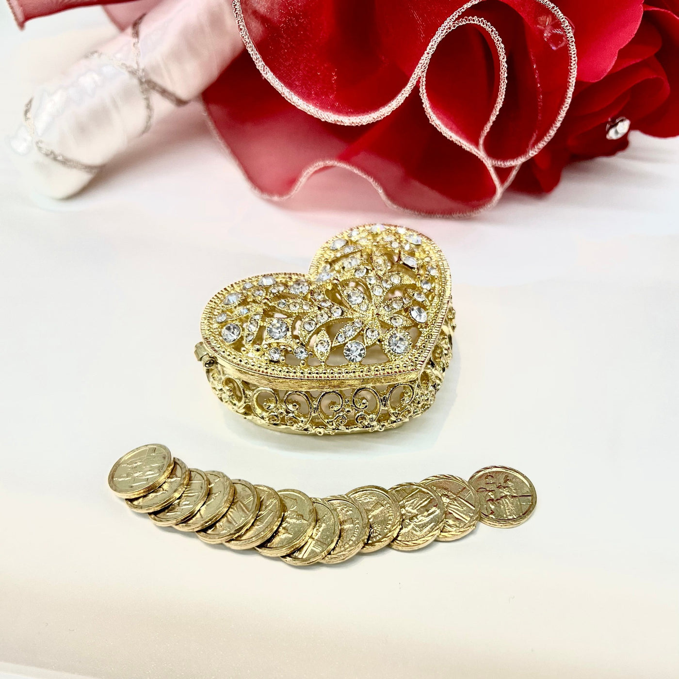 Arras para boda y moneda, Heart Aras Box, High Quality Rhinestones, Wedding Unity Coins, Wedding Box by Lucky Collections ™