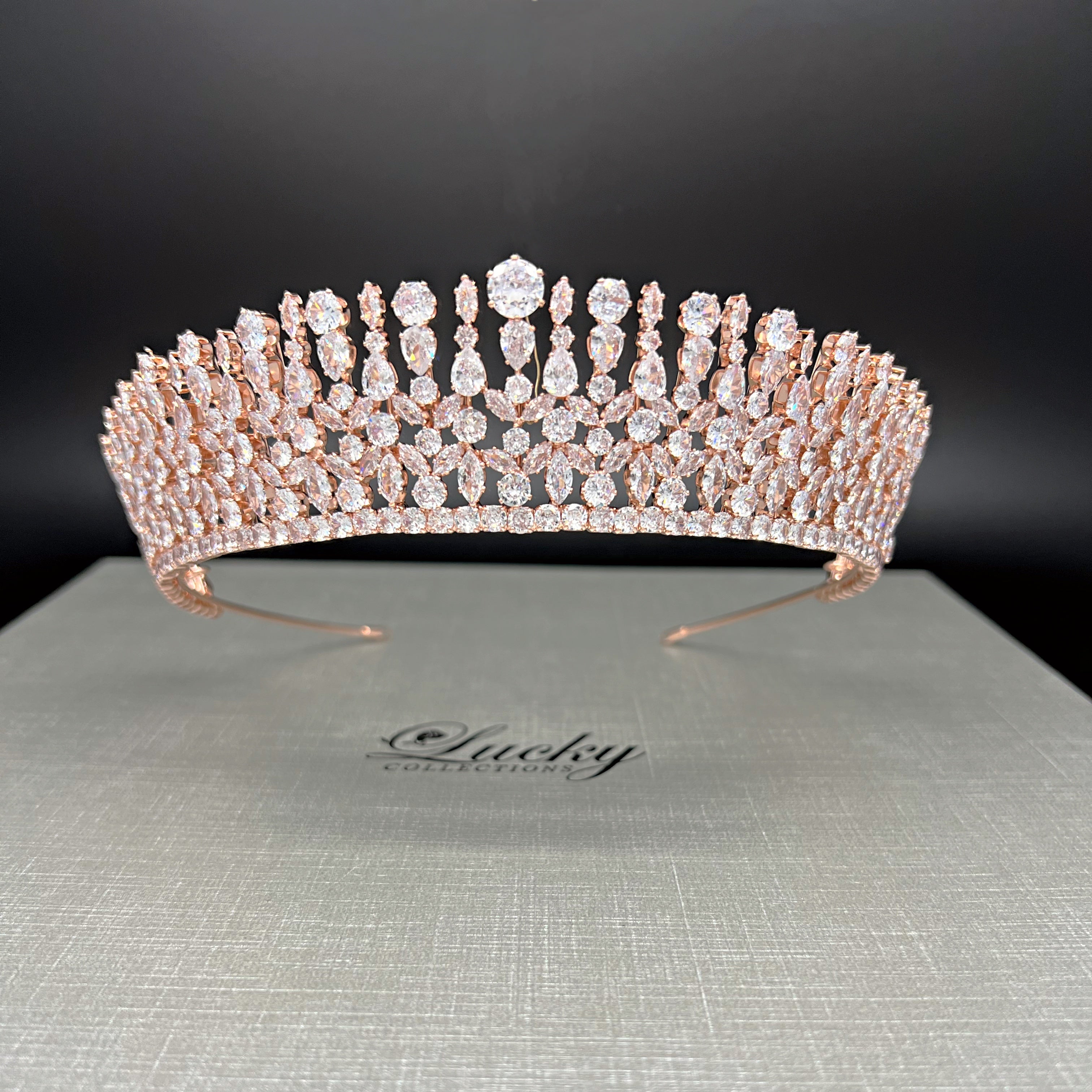 Lucky Collections Premium Cubic Zirconia Bridal Tiara Crown Silver CZ Teardrop Luxury Crystal Teardrop Bridal Tiara - Silver Cz Diamond  main image 2