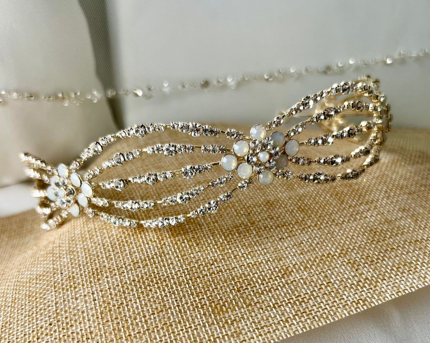 Opal Bridal Headband , Quinceanera Headband, Gold Headband for wedding