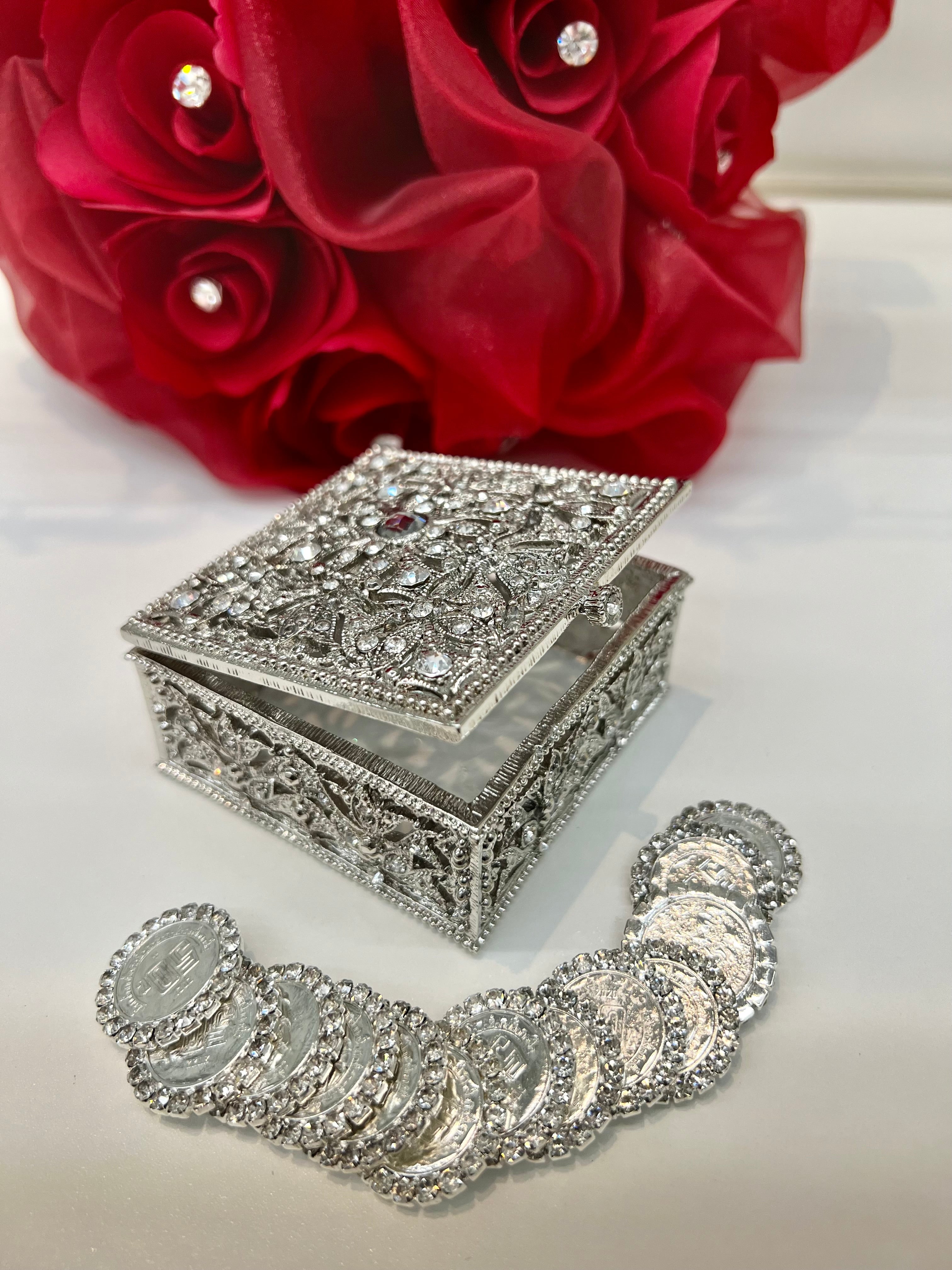 Square Rhinestone Wedding Arras Box & Coins | Lucky Collections ...