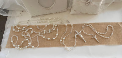 Wedding Lasso & Matching Rosary Combo Ivory Pearl and Large Crystals