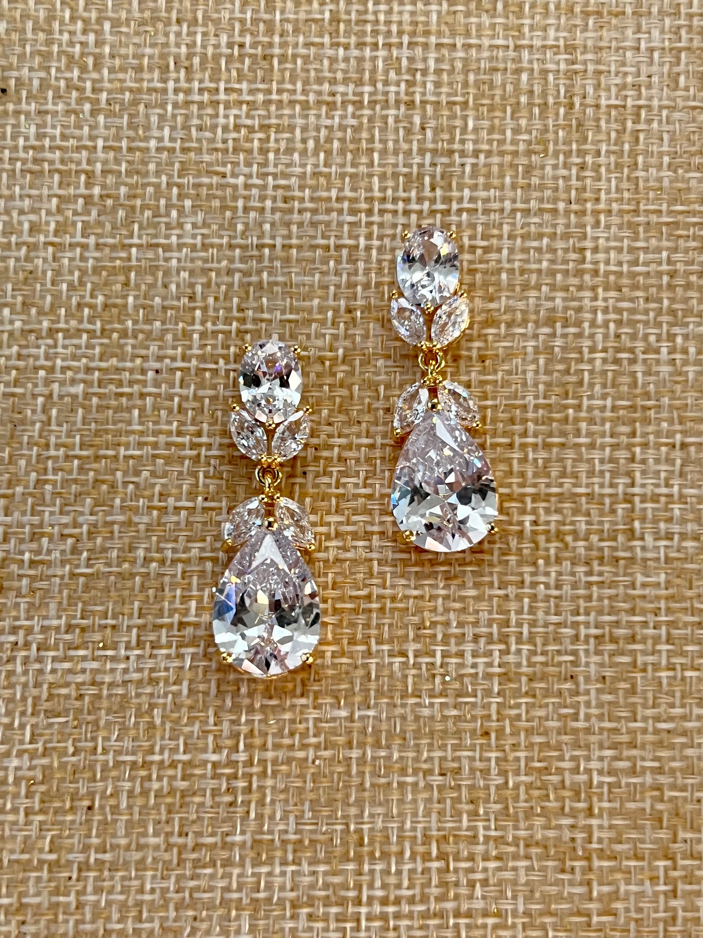 Gold Bridal Earrings, Swarovski and Zirconia Earring for Wedding & Quince