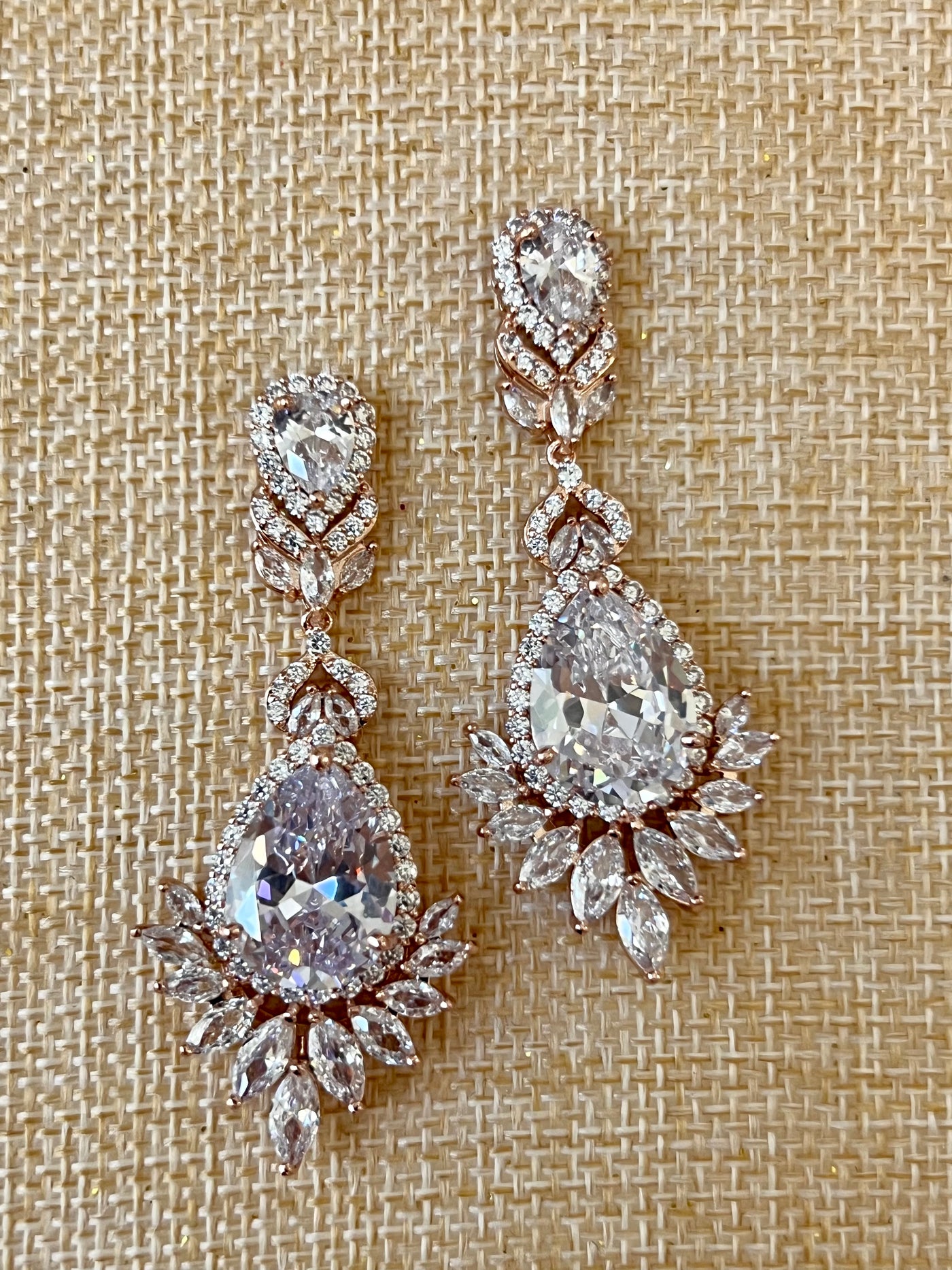 Rose Gold Bridal Earrings, Swarovski and Zirconia Wedding jewelry, Luxury Drop Earring from Lucky Collections