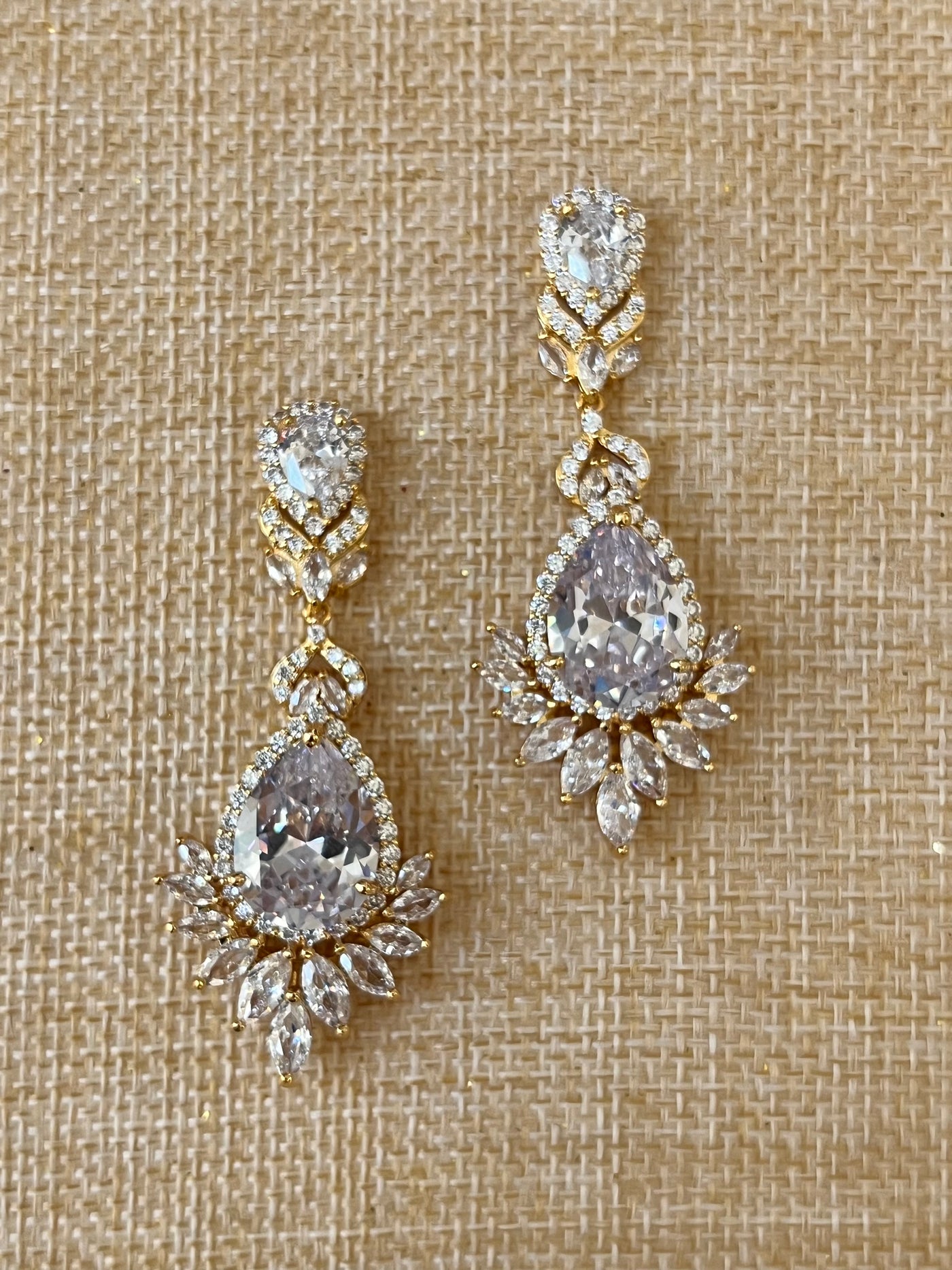Gold Bridal Earrings, Swarovski and Zirconia Wedding jewelry, Luxury Drop Earring from Lucky Collections