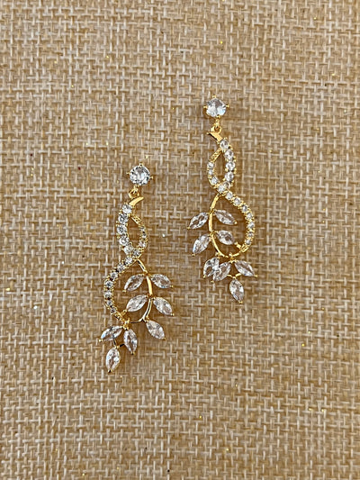 Bridal Earrings, Zirconia Wedding Earring, 15 Anos Earring Leaf Design