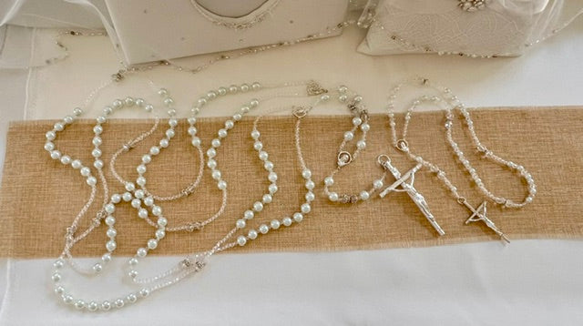 Wedding Lasso & Matching Rosary Combo White Pearl and Crystals by Lucky Collections