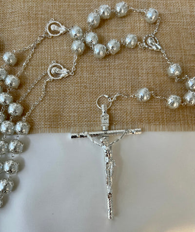 Wedding Lasso Rosary with Cross , White Pearl Chain Wedding Lasso by Lucky Collections ™