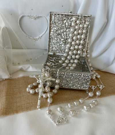 Wedding Lasso with Box, Pearl Silver Chain Wedding Lasso in Elegant Sparkling Lasso box