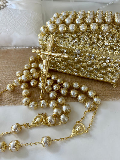 Wedding Lasso with Box, Pearl Gold Chain Wedding Lasso in Elegant Sparkling Lasso box