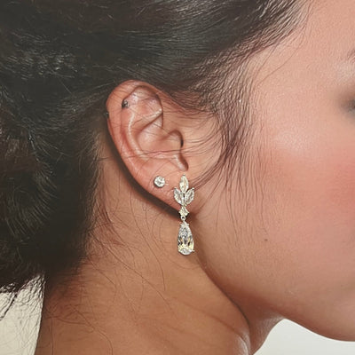 Bridal Earrings, Quinceanera Swarovski and Zirconia Earring, Dainty Drop