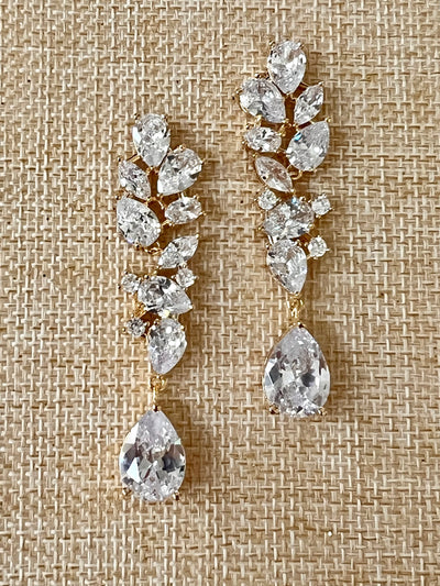 Gold Bridal Earrings, Dangle Glamourous Zirconia Wedding Earring, 15 Anos Earring