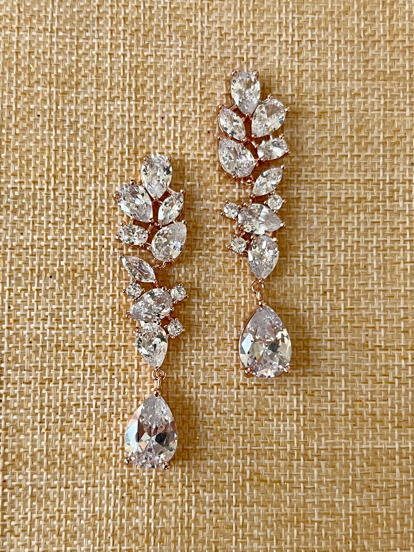 Rose Gold Bridal Earrings, Dangle Glamourous Zirconia Wedding Earring, 15 Anos Earring