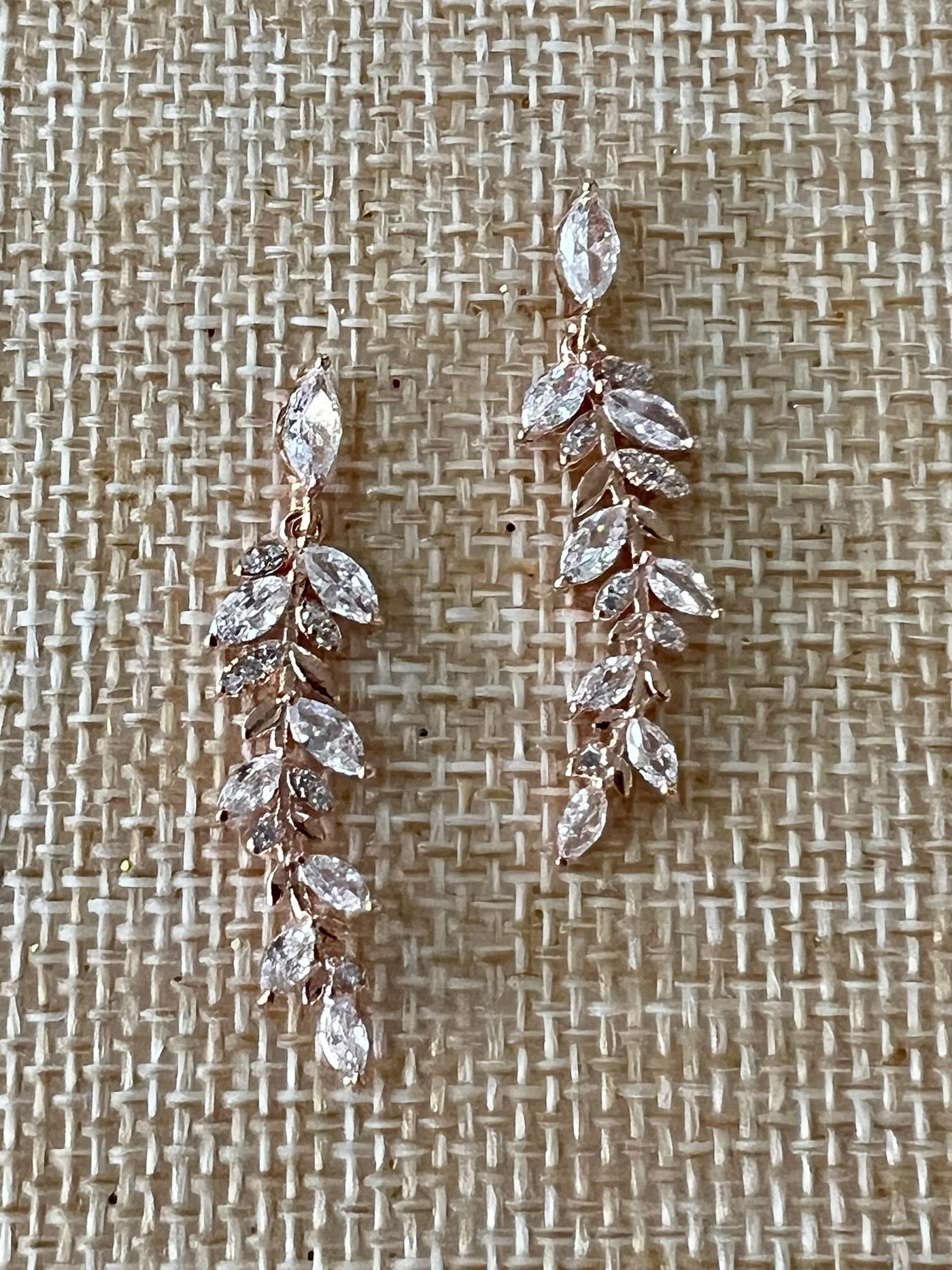 Bridal Earrings, Zirconia Wedding Earring, Dainty Drop Olive Leaf Earring
