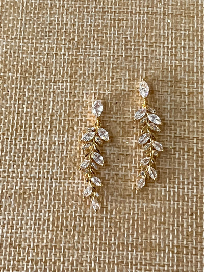 Bridal Earrings, Zirconia Wedding Earring, Dainty Drop Olive Leaf Earring