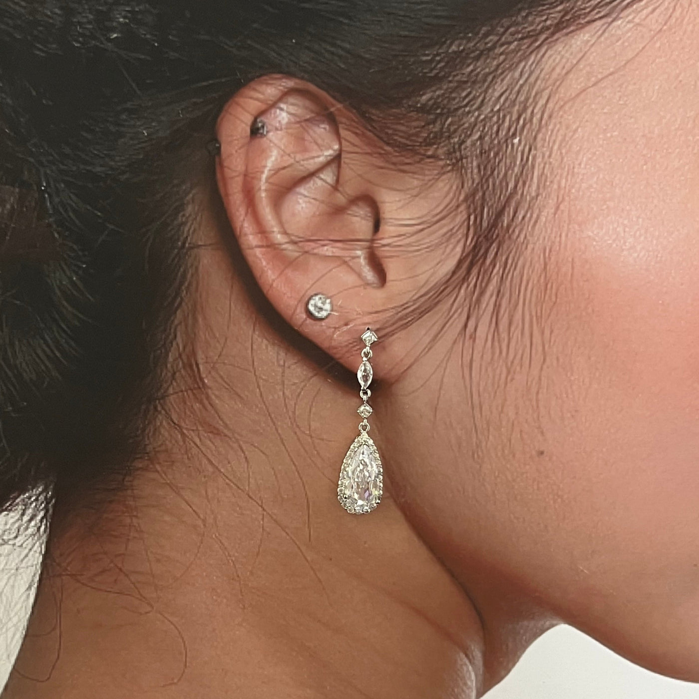Bridal Earrings, Zirconia Wedding Earring, Dainty Teardrop Earring
