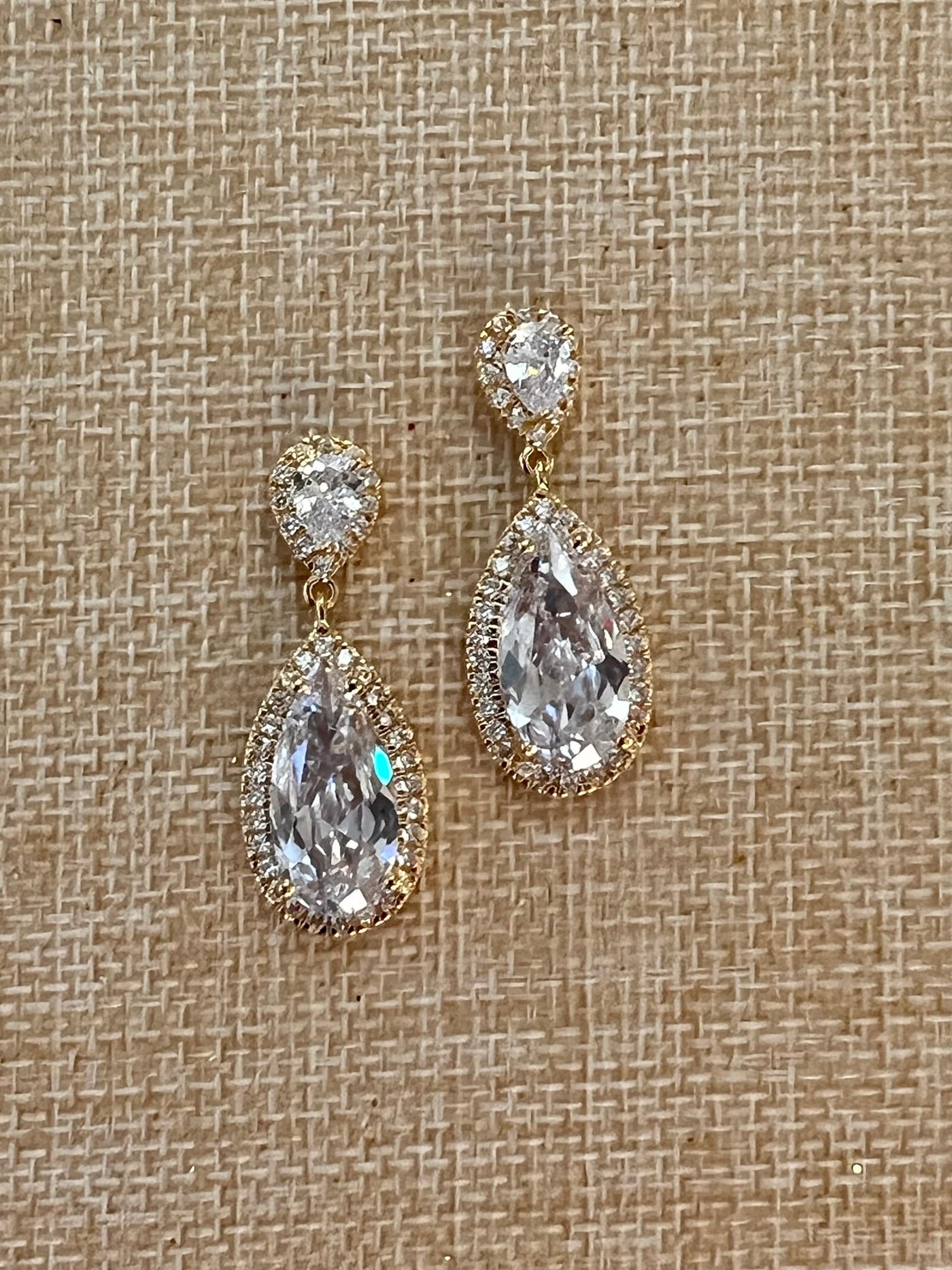 Gold Bridal Earrings, Swarovski and Zirconia Quinceanera Jewelry Drop Earring