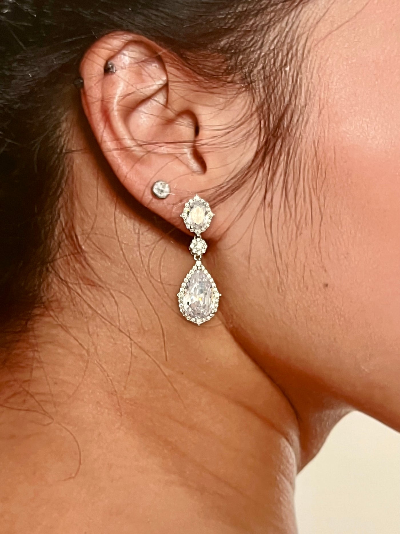 Silver Bridal Earrings, Swarovski and Zirconia Quinceanera Jewelry Classic Earring
