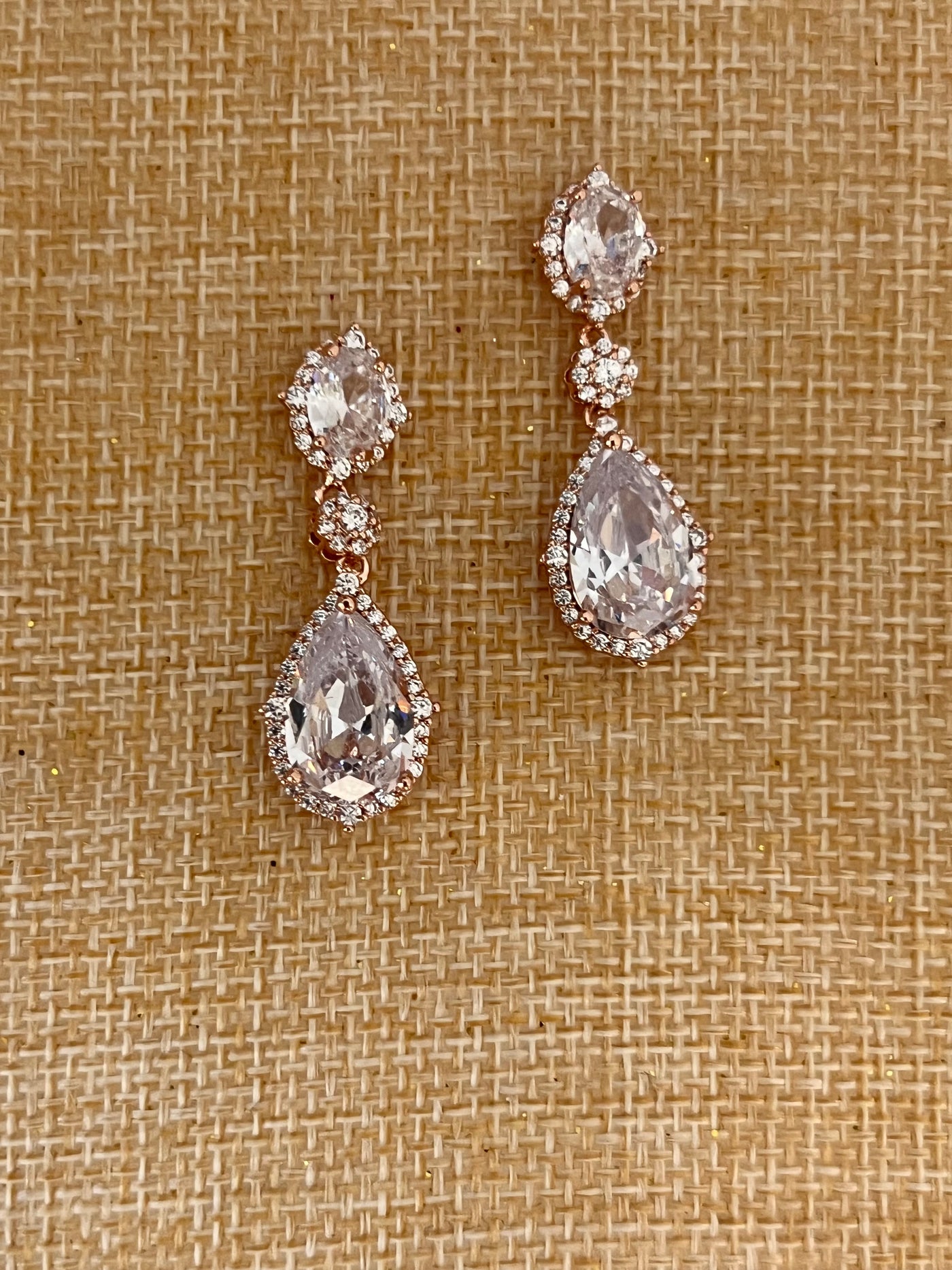 Rose Gold Bridal Earrings, Swarovski and Zirconia Quinceanera Jewelry Classic Earring
