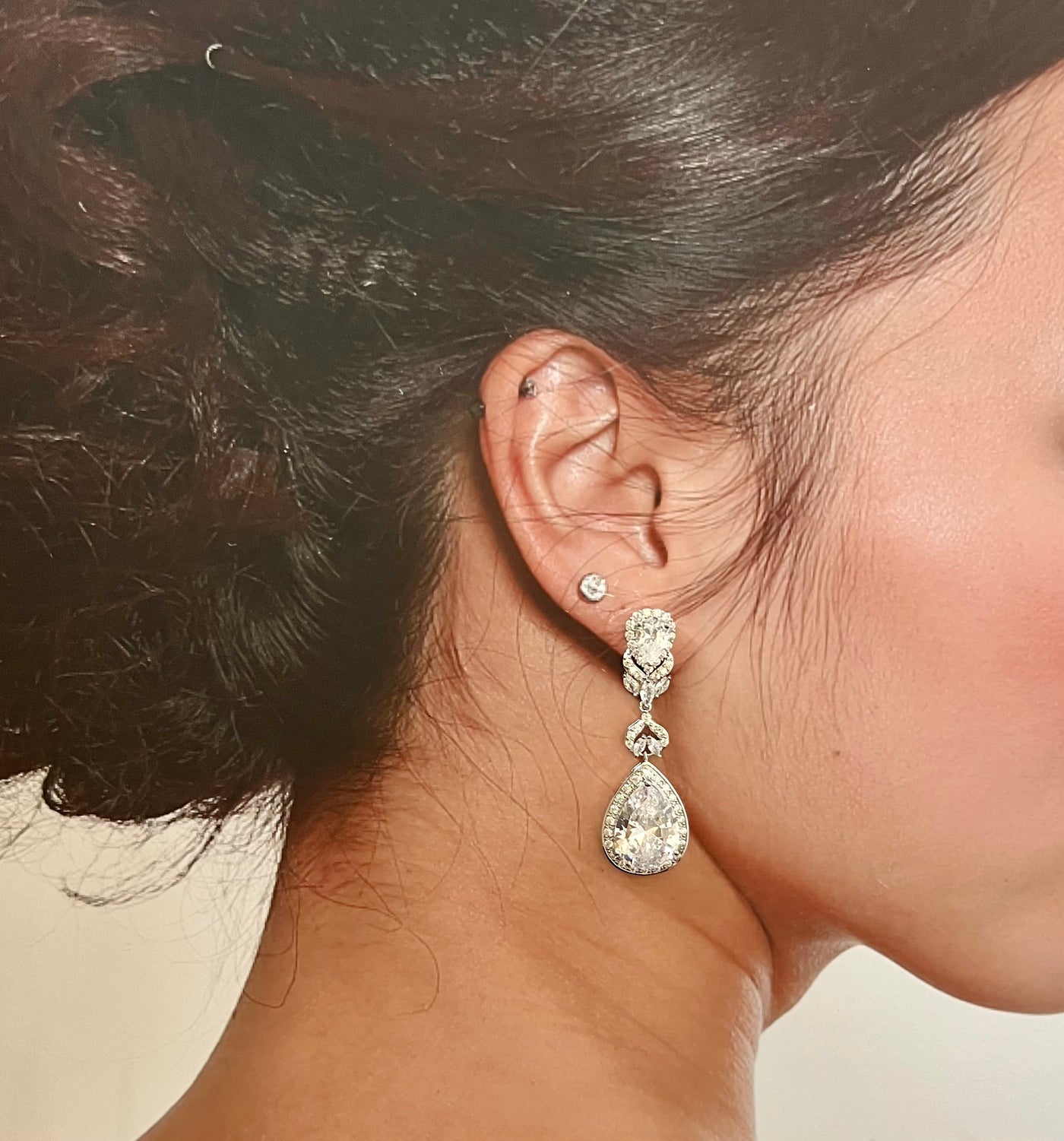 Bridal Earrings, Swarovski and Zirconia Quinceanera Tear Drop Earring