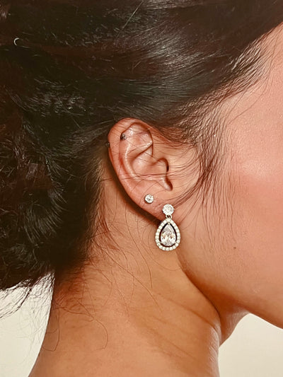 Silver Quinceanera Earrings, Double Drop Dainty Zirconia Wedding Earring