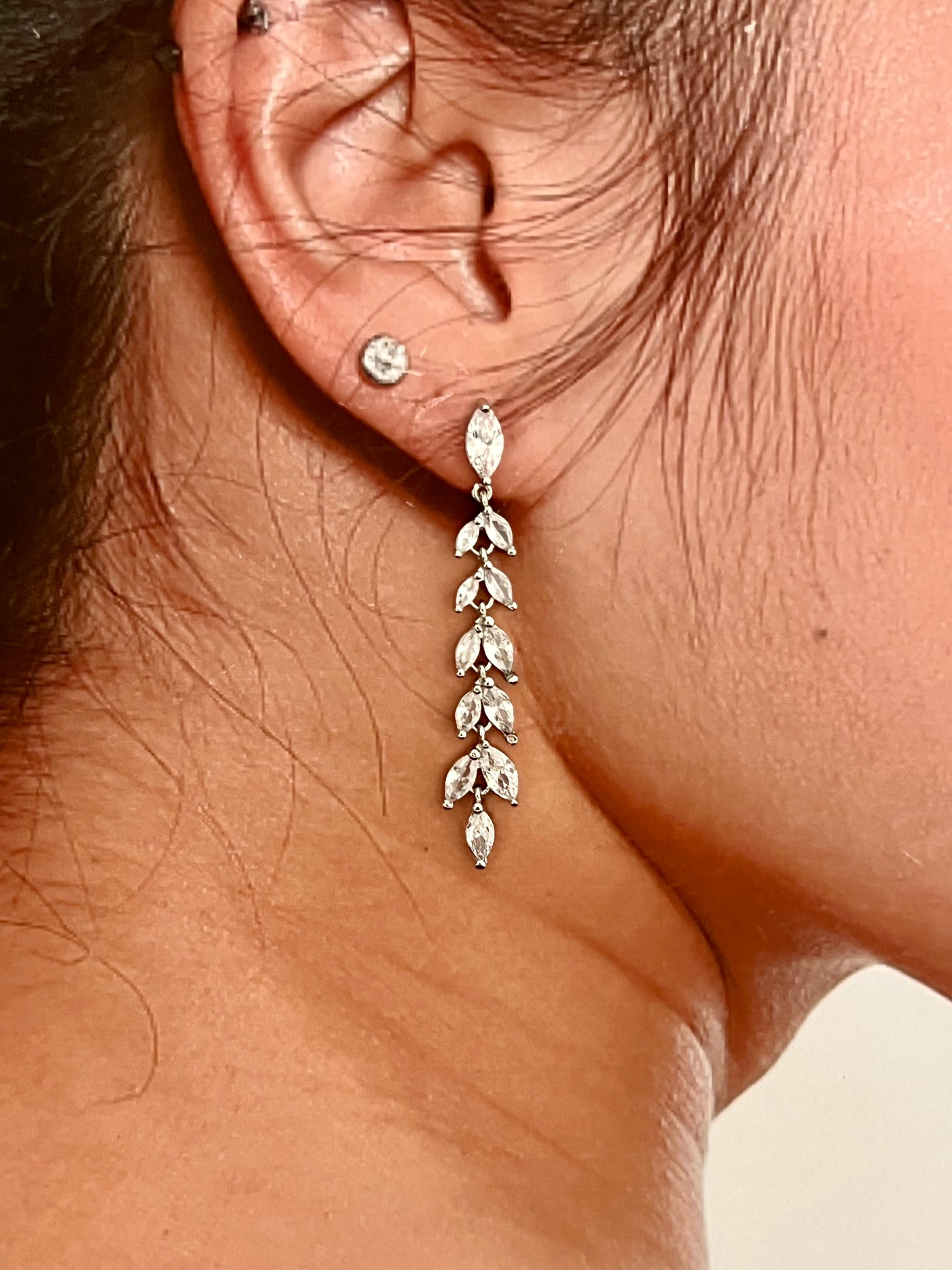 Bridal Earrings, Zirconia Wedding Earring, Drop Olive Leaf Earring