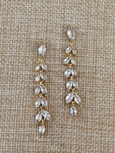 Bridal Earrings, Zirconia Wedding Earring, Drop Olive Leaf Earring