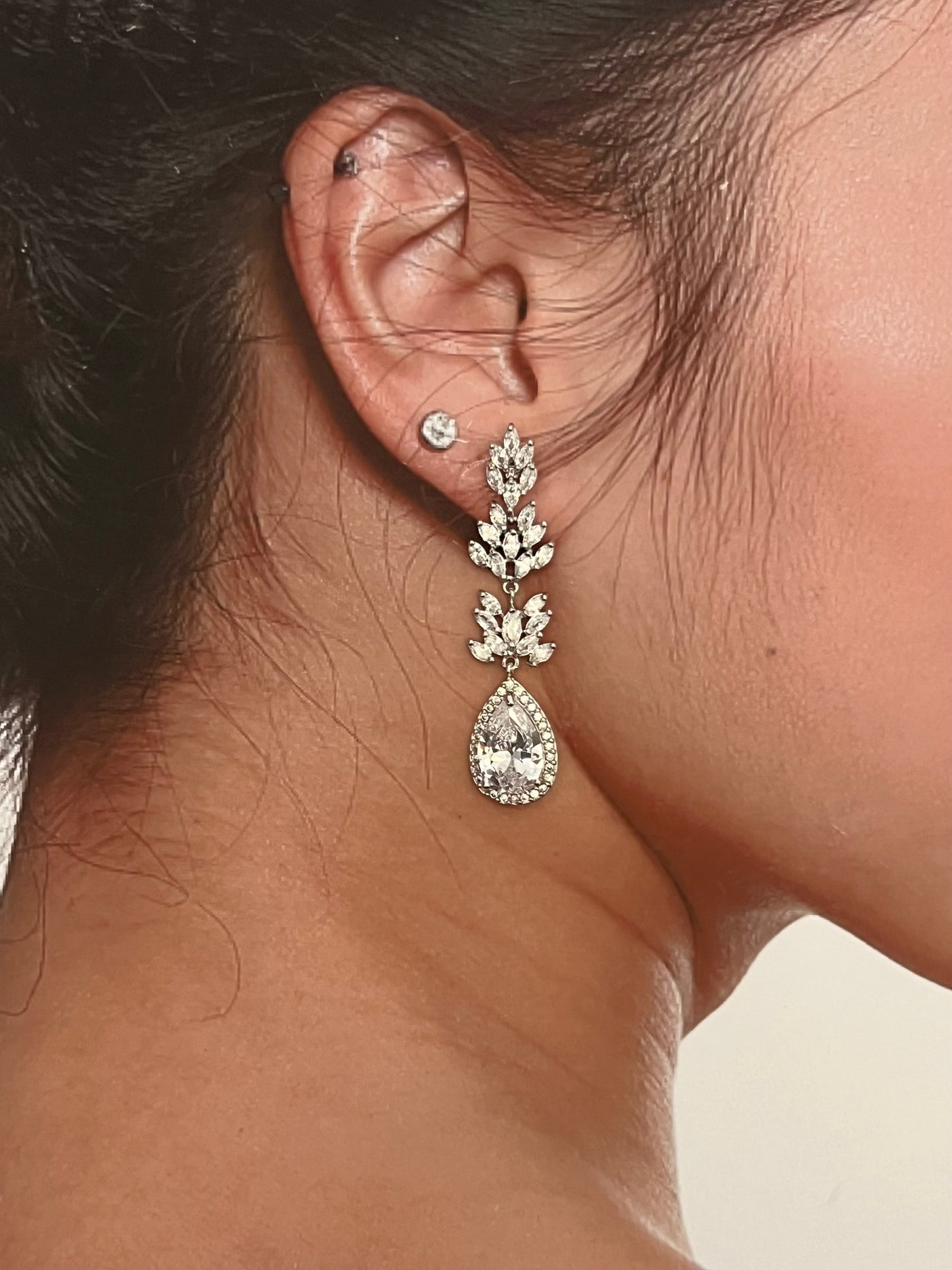 Bridal Earrings, Luxurious 3 Tier Dangle Zirconia Wedding & Quinceanera Earring