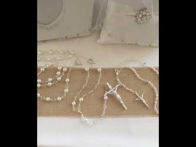 Wedding Lasso & Matching Rosary Combo White Pearl and Large Crystals
