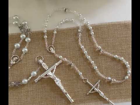 Wedding Lasso & Matching Rosary Combo White Pearl and Crystals by Lucky Collections