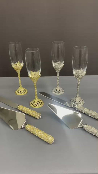 Toasting Flutes & Servers for Bridal , Wedding  & Anniversary by Lucky Collections ™