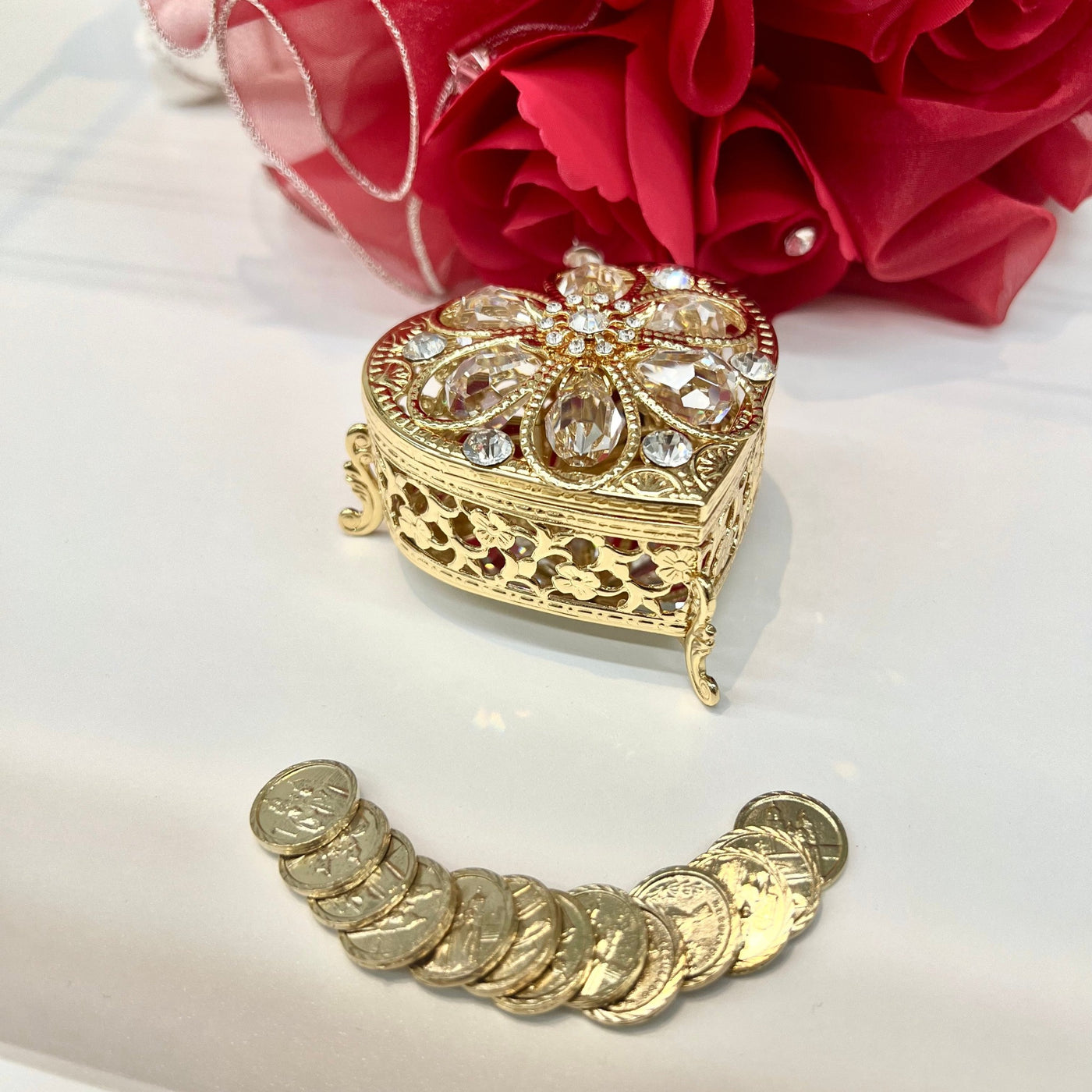 Arras Box and Coins - Crystal Heart -Wedding Coin Ritual (Las Arras Matrimoniales)