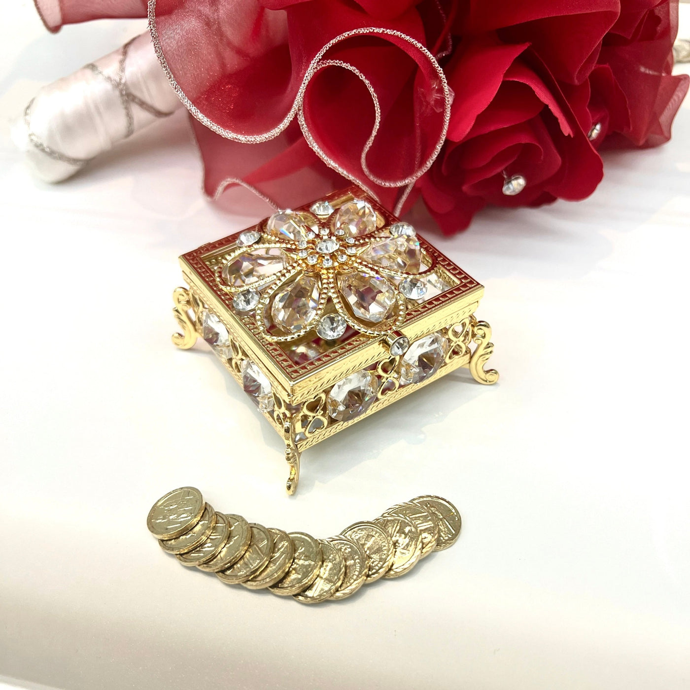 Arras Box and Coins - Crystal Floral Square-Wedding Coin Ritual (Las Arras Matrimoniales)