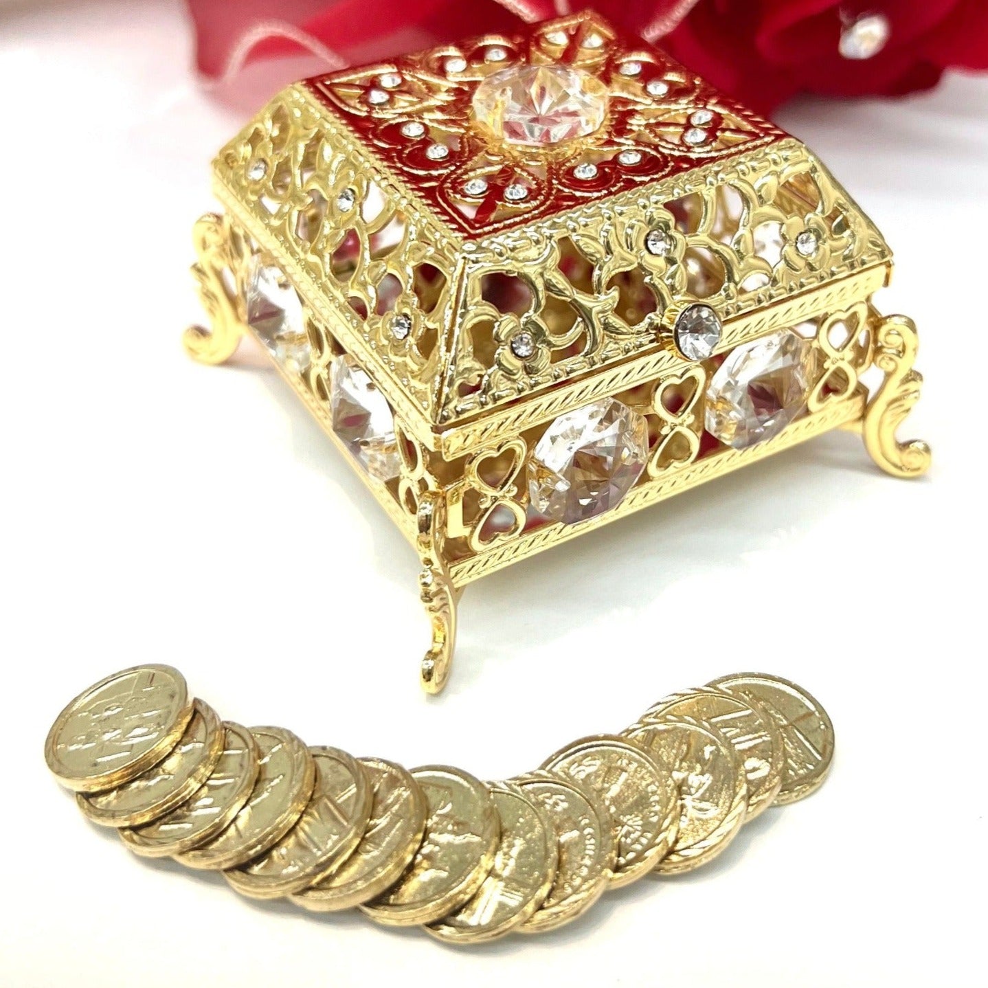 Wedding Arras Box & Coins - Crystal High Square Hispanic Ritual | Lucky ...