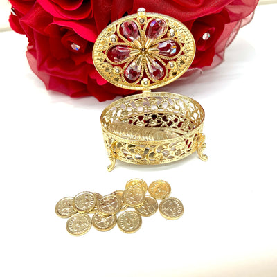 Arras Box and Coins - Oval Rhinestone and Crystal -Wedding Coin Ritual (Las Arras Matrimoniales)