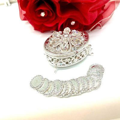 Arras Box and Coins - Oval Rhinestone and Crystal -Wedding Coin Ritual (Las Arras Matrimoniales)