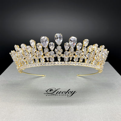 Tiara, Zirconia, 1.5 Inch Central Height, Perfect Pop of Sparkle by Lucky Collections ™. Gold conorna