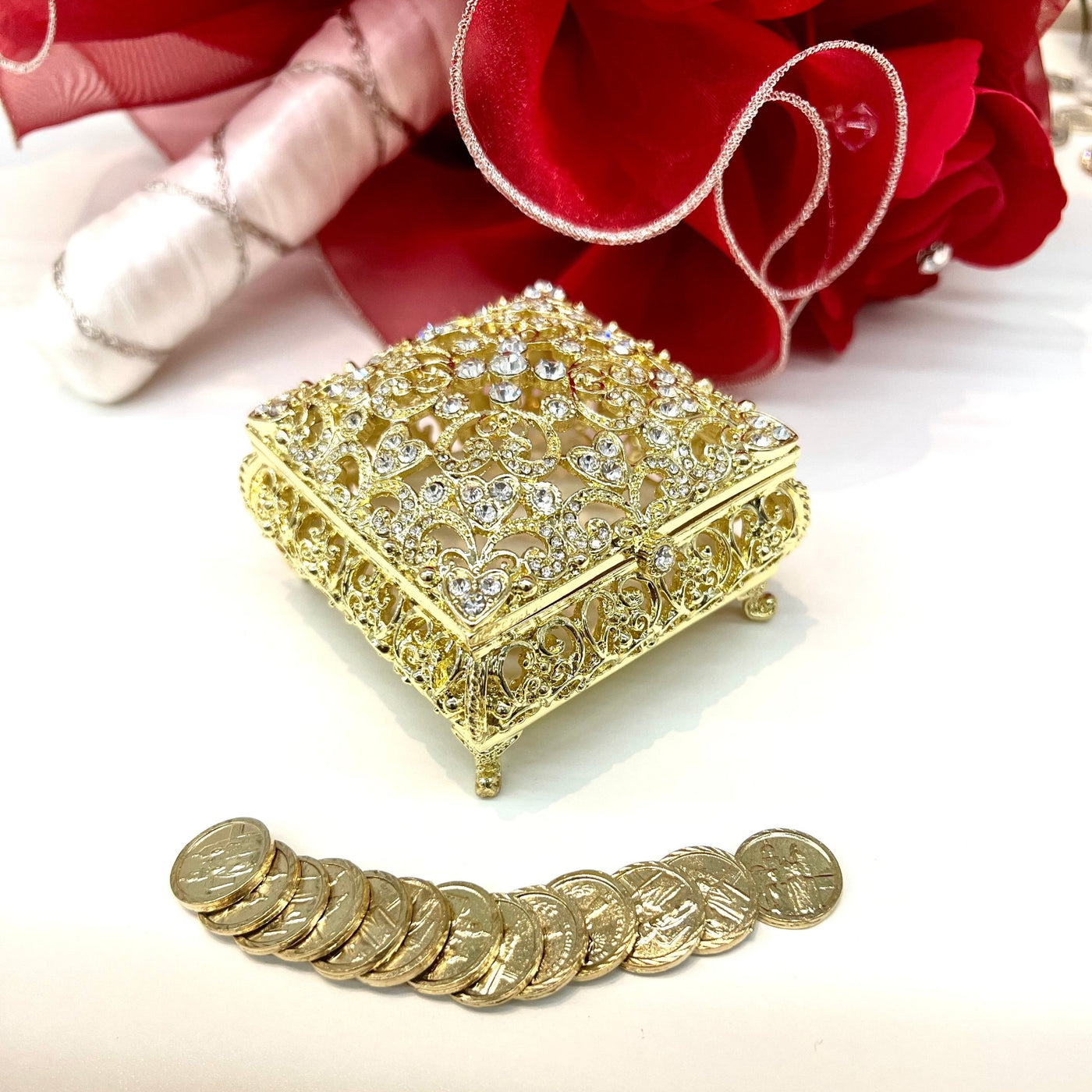 Arras Box and Coins -Small Square- Wedding Coin Ritual (Las Arras Matrimoniales)