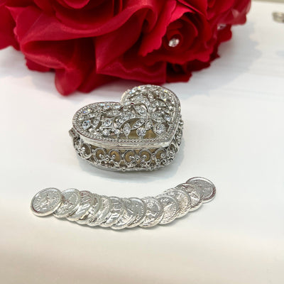 Arras para boda y moneda, Heart Aras Box, High Quality Rhinestones, Wedding Unity Coins, Wedding Box by Lucky Collections ™