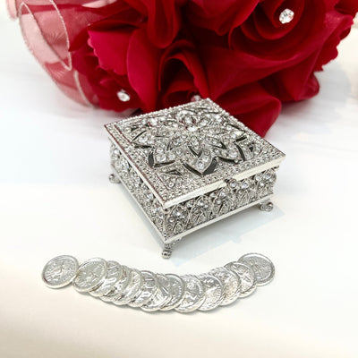 Arras Box and Coins - Vintage Square -Wedding Coin Ritual (Las Arras Matrimoniales)