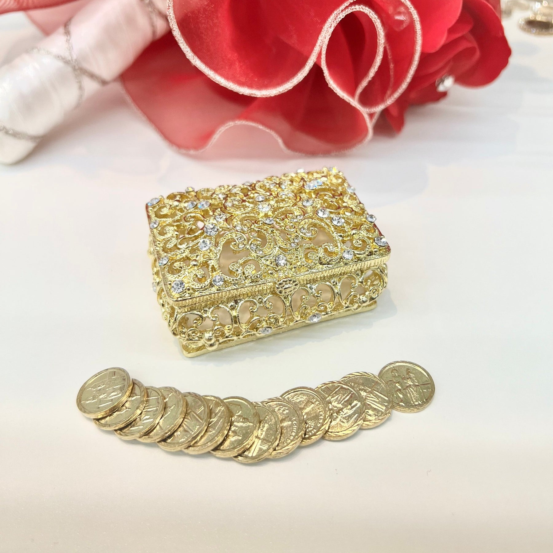 Wedding Arras Box with Free Coins- Rectangle Rhinestone Wedding Ritual ...