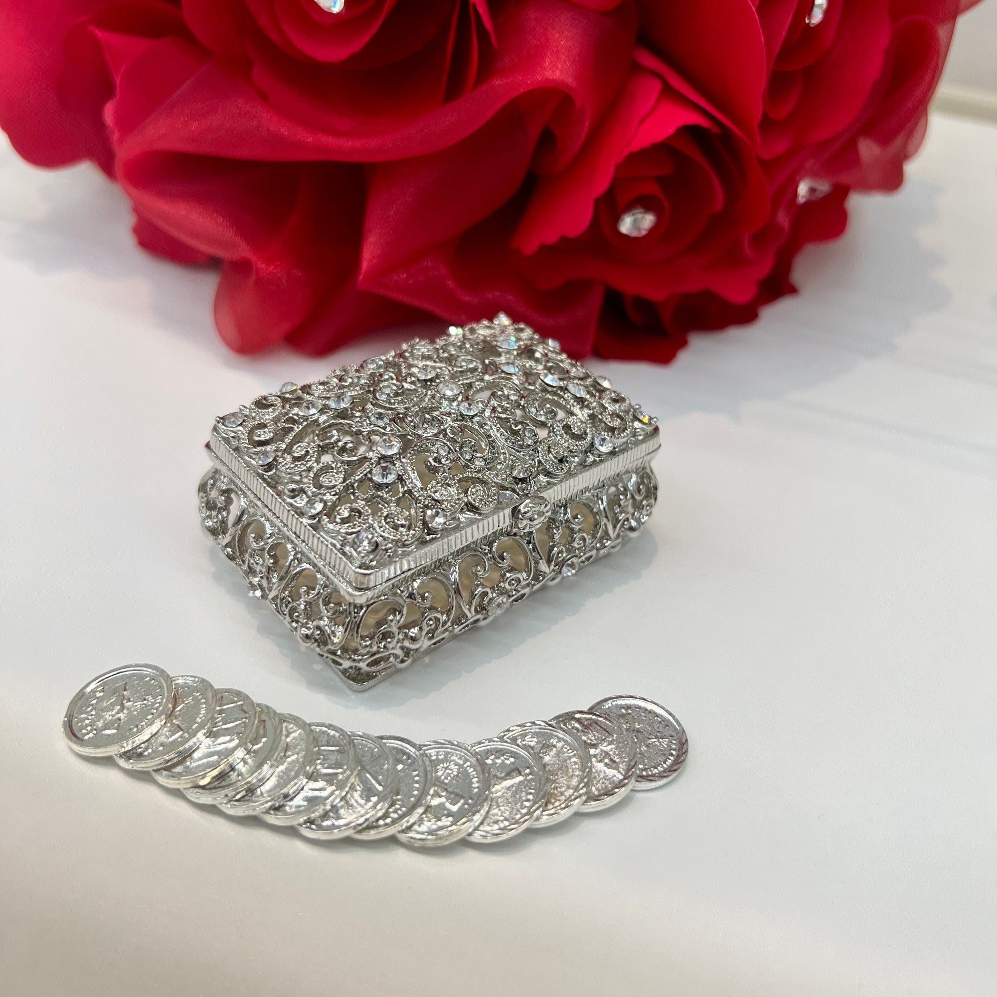 Rectangle Rhinestone Wedding Arras Box & Unity Coins | Lucky ...