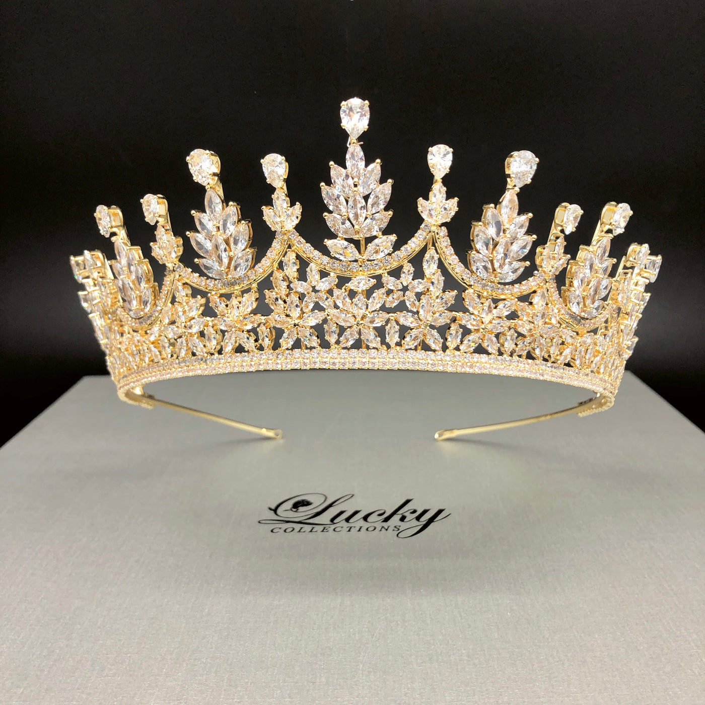 Oro corona, Zirconia Tiara Made with High Quality CZ , Chic Look by Lucky Collections ™