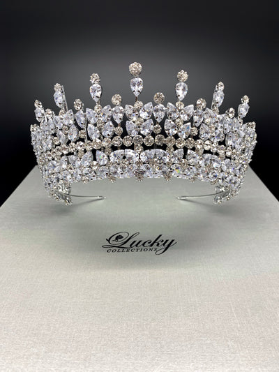 Tiara, Cubic Zirconia, AAA CZ adorn this Royal Tiara. Made with Marquise Zirconia and handset with perfection. Lucky Collections ™