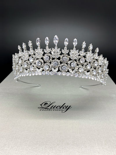 Quincce Cubic Zirconia Tiara Crown made with Micro-Pave-Setting Lucky Collections ™