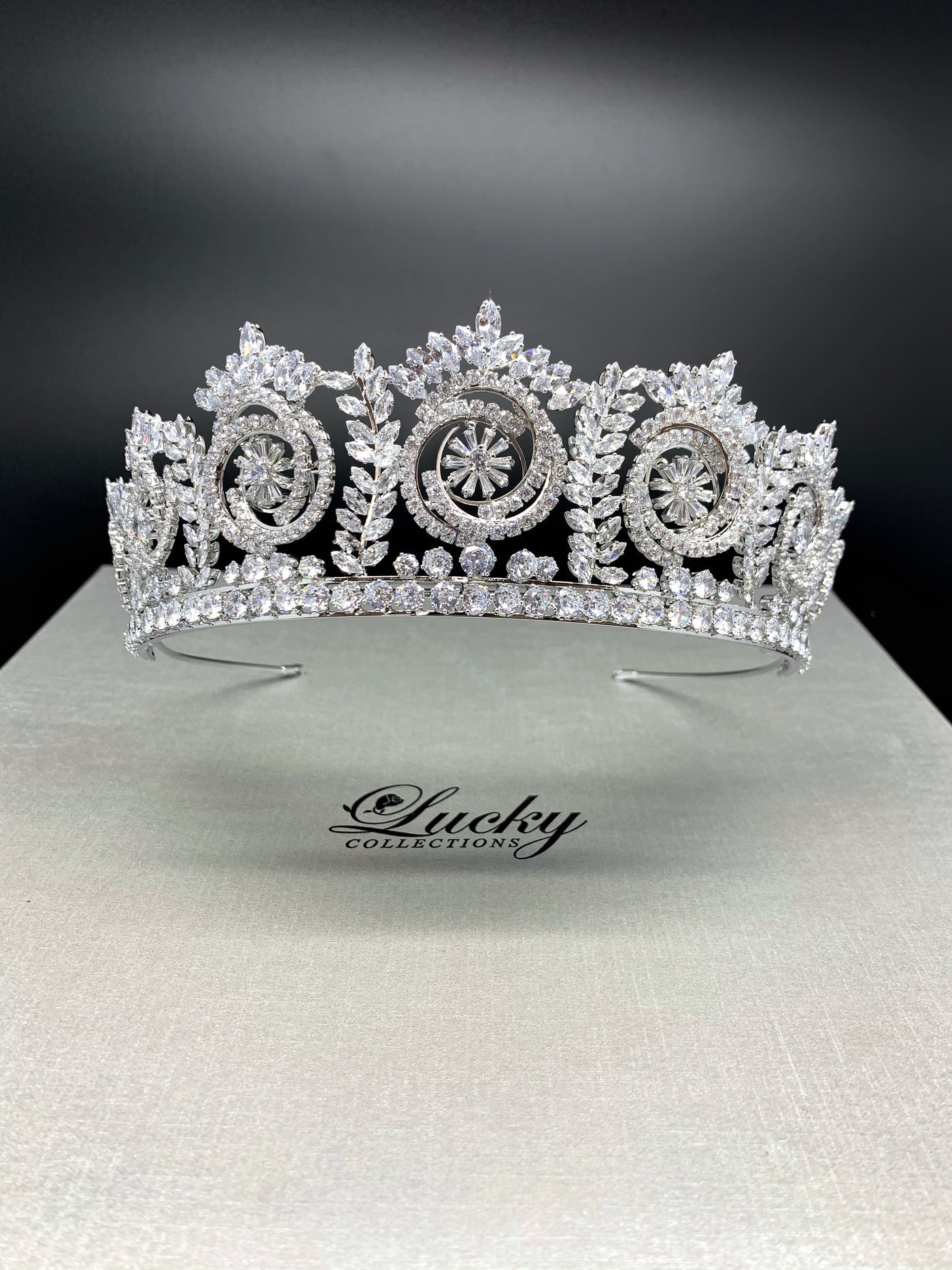  Scrolls, Circles and dimensional pave setting tiara for Spectacular wedding Look Lucky Collections ™