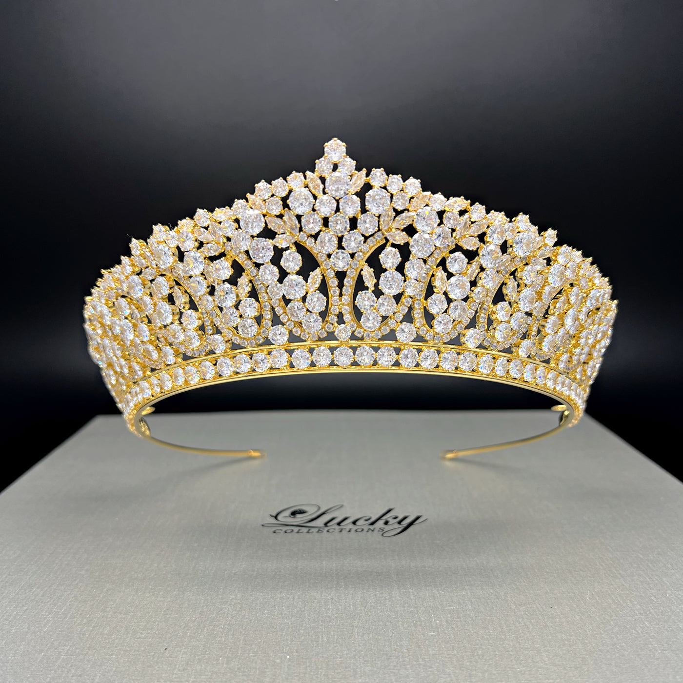 Gold Zirconia Tiara, 2 Inches in Height, Classic Look by Lucky Collections ™